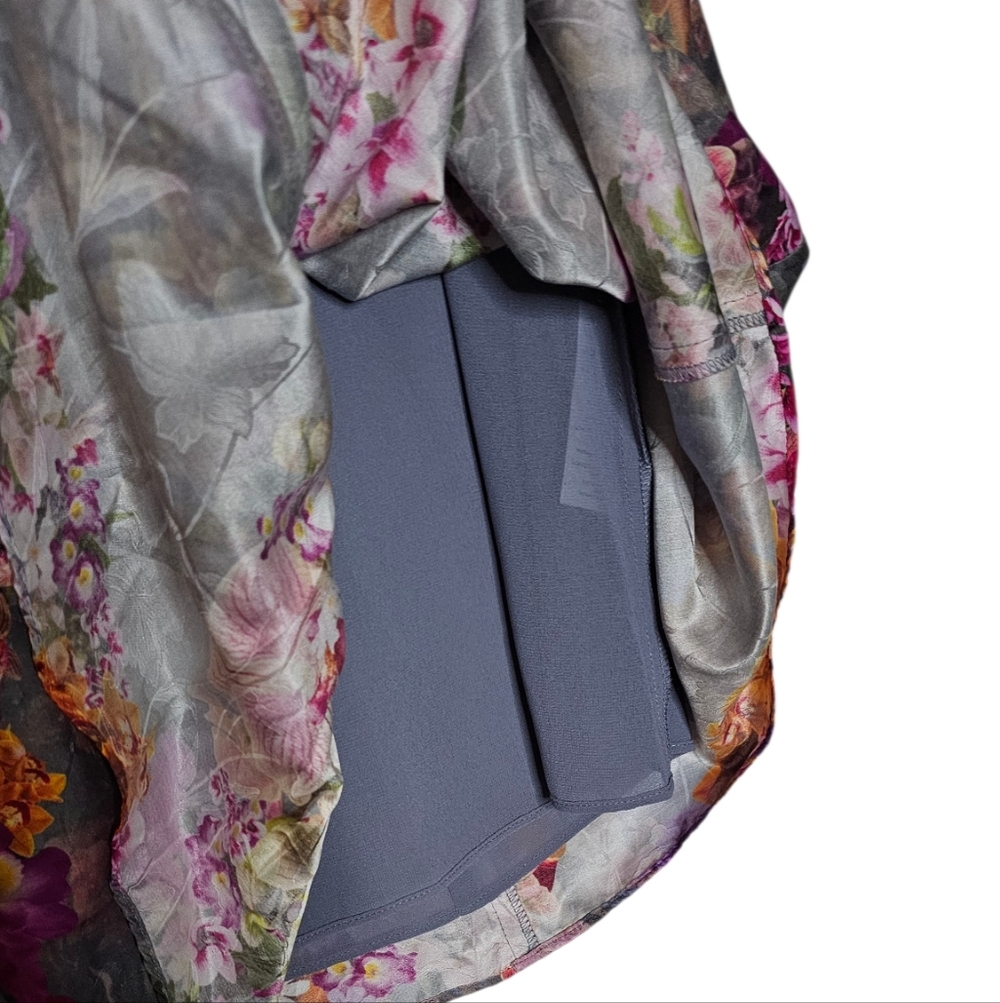 All Saints Jemille Lucia Silk Blend Lined Mini Dress Flutter Sleeves Grey Floral - Picture 10 of 16